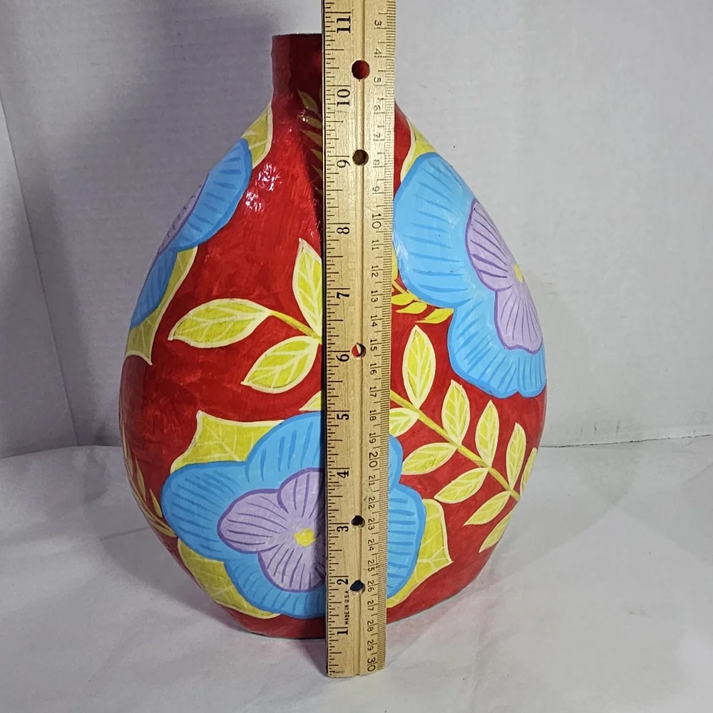 Folk Art Papier Mache Vase Haiti Signed Paper Mache Hand Painted Haitian Blaise